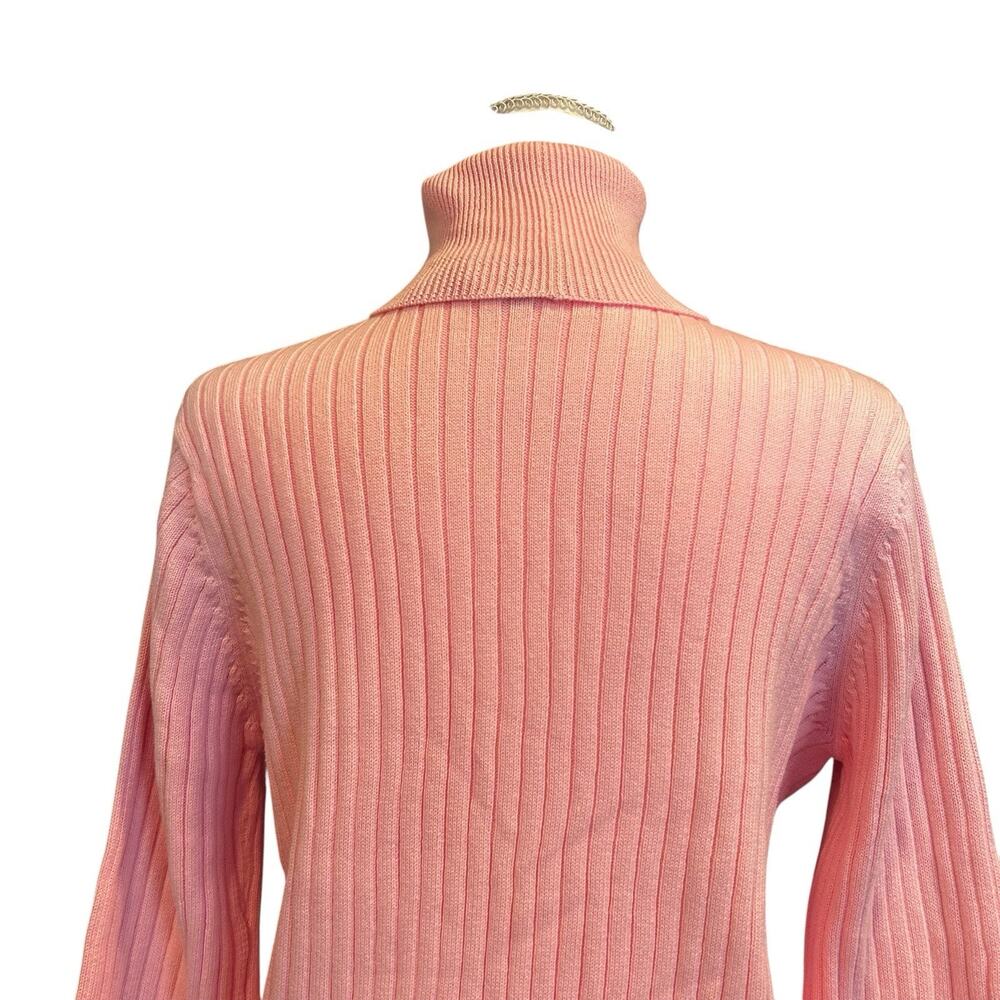 Vintage 80s Pink Ribbed Turtleneck Sweater Sz M - Picture 7 of 16